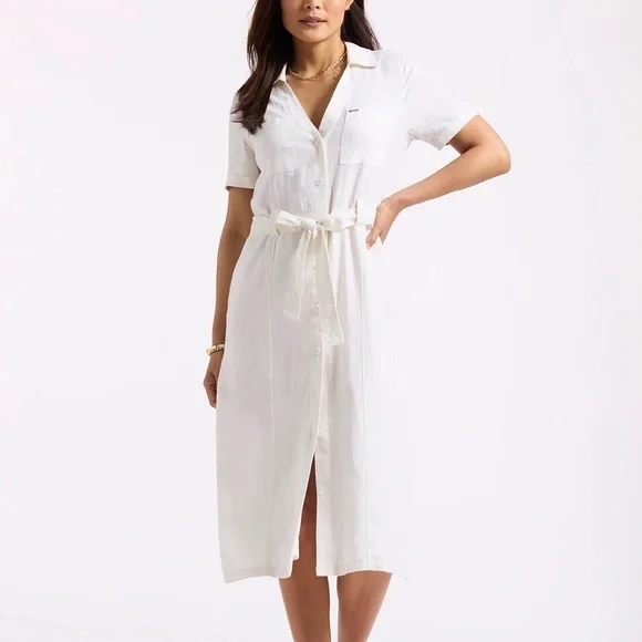 NWT Buffalo David Bitton Carlene Women's Button-Down Midi Dress with Waist Tie - Picture 5 of 8